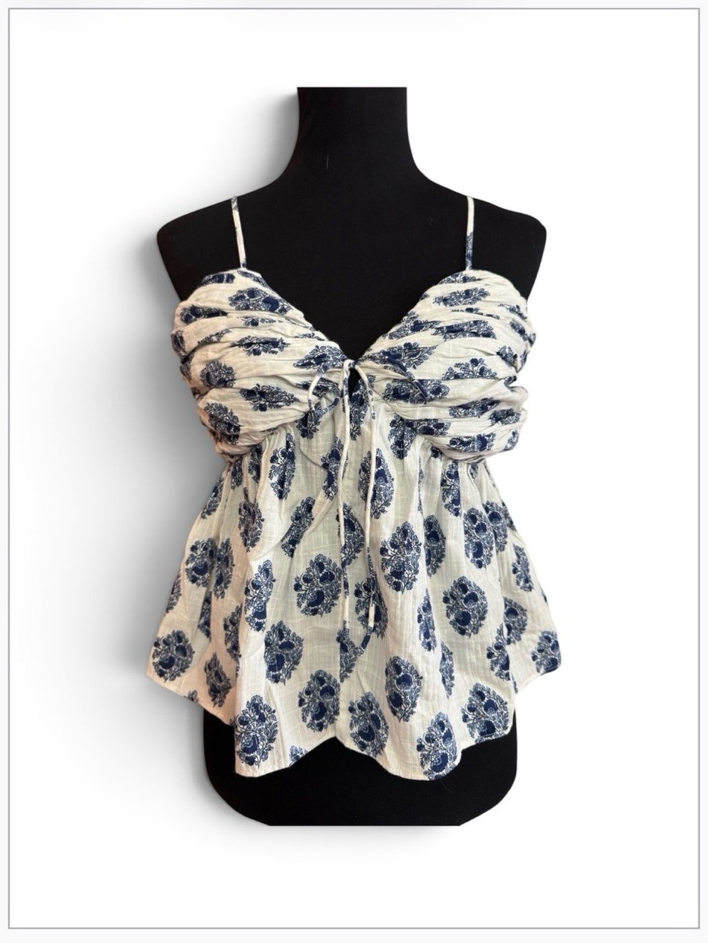 J. Crew Cream Cami Tank with Navy Floral Print Size 2 New